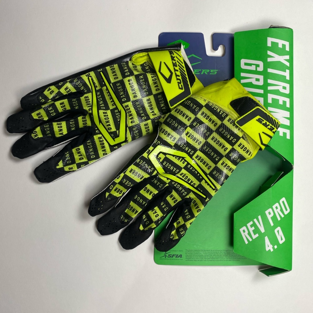 NWT Cutters Men's Rev Pro 4.0 Yellow and Black Football Gloves M - Picture 2 of 3